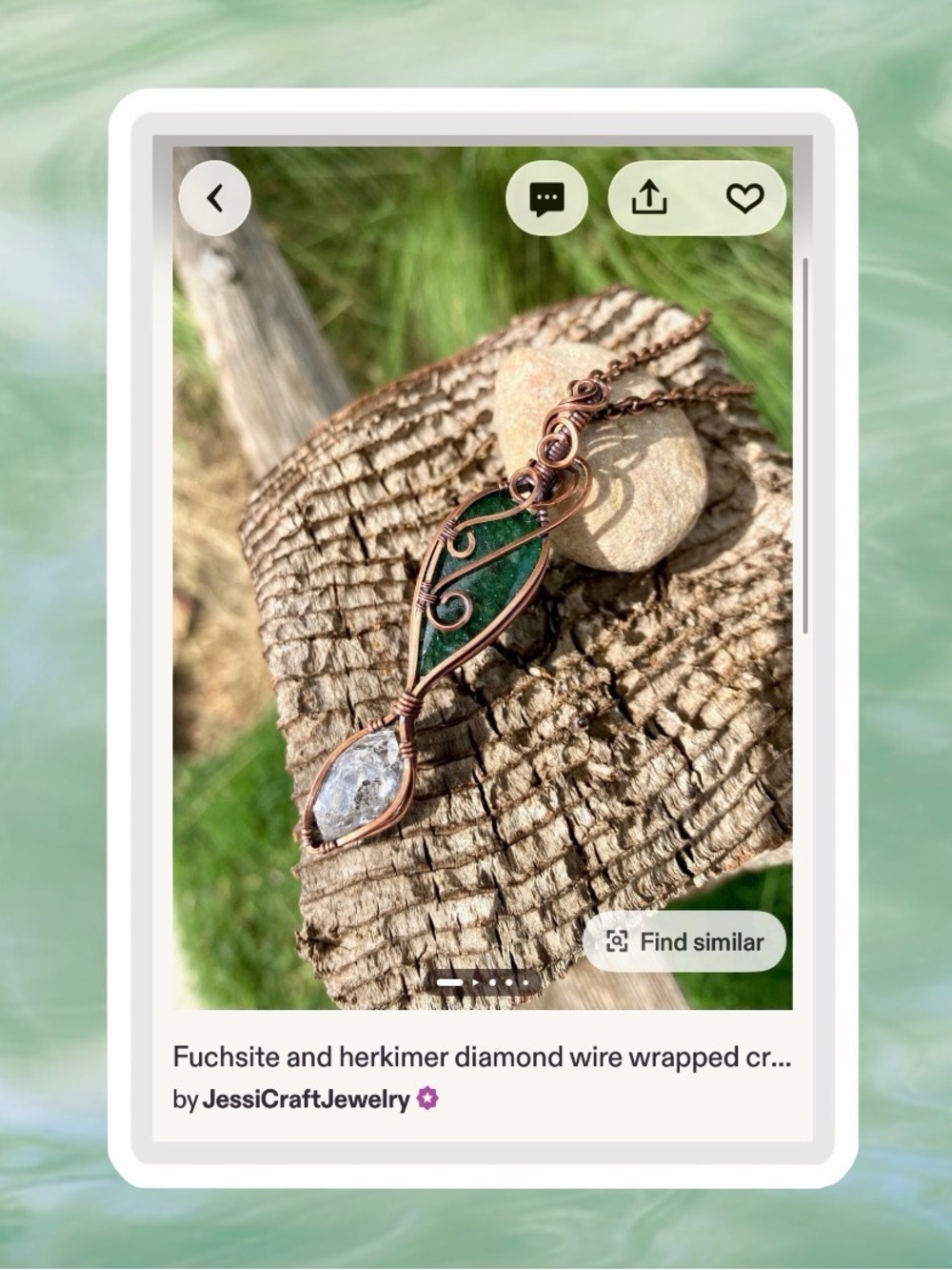 Copper Wire-Wrapped Fuchsite & Herkimer Diamond Pendant Necklace